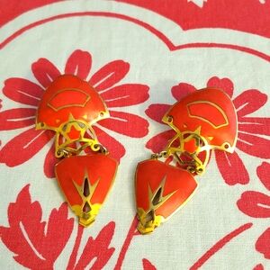 3/$25 Banger Enamel Red and Gold Earrings